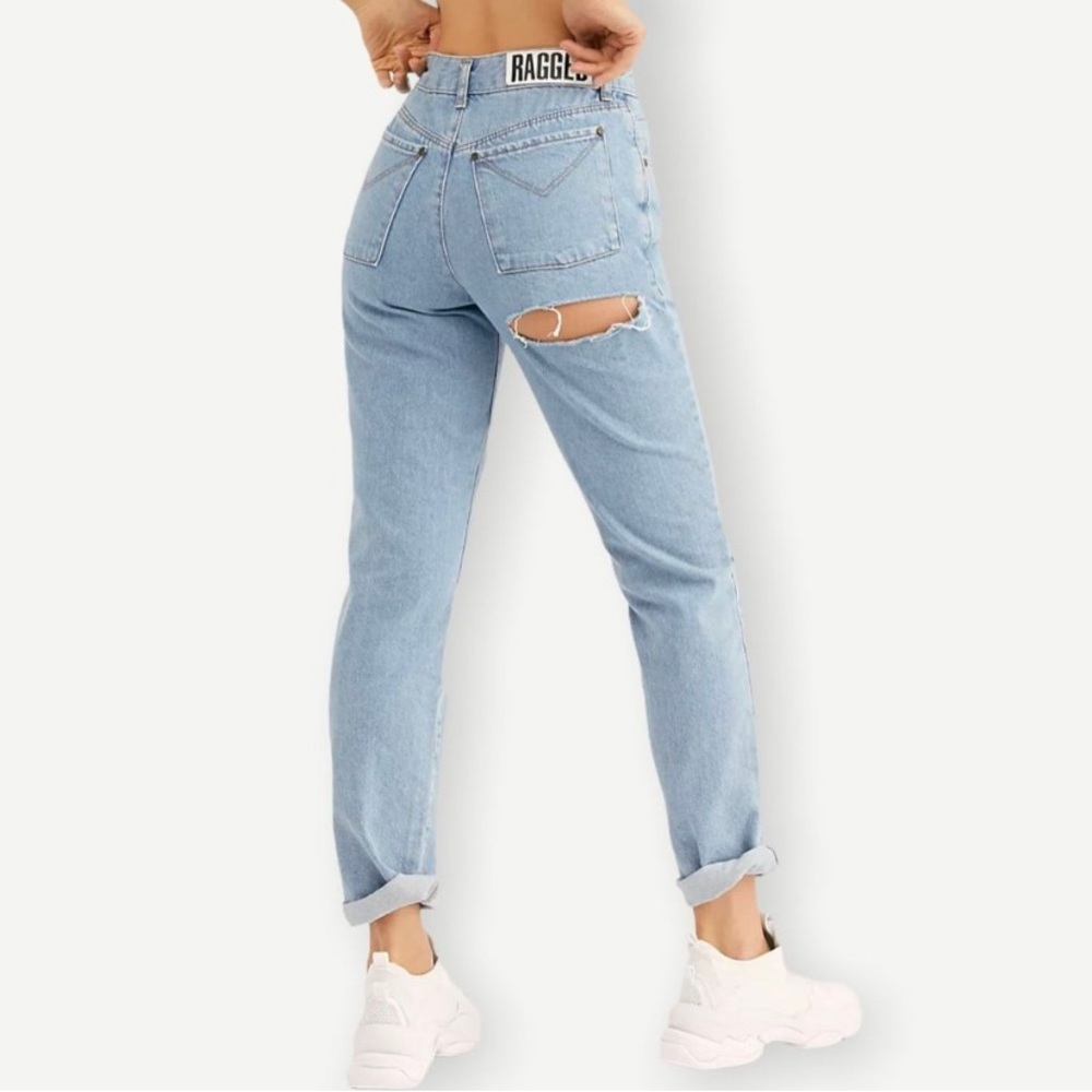 New The Ragged Priest Back Slash Mom Jeans High Waisted Light Wash Size 24